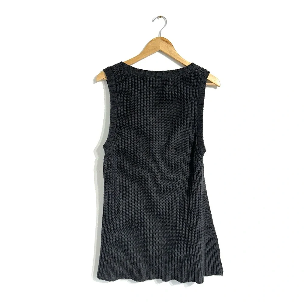XCVI Chunky Knit Hi Low Cotton Sweater Vest sleeveless grey